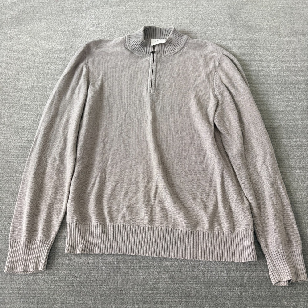 Billy Reid Sweater 1/4 Zip Cotton Cashmere Blend Ribbed Men L Gray Office